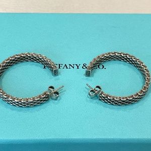 Tiffany Silver Somerset Mesh Medium Hoop Earrings